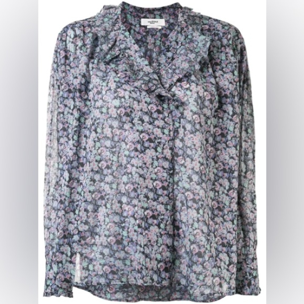 Isabel Marant Pamais Floral Blouse Long Sleeve Button Down Ruffleโ